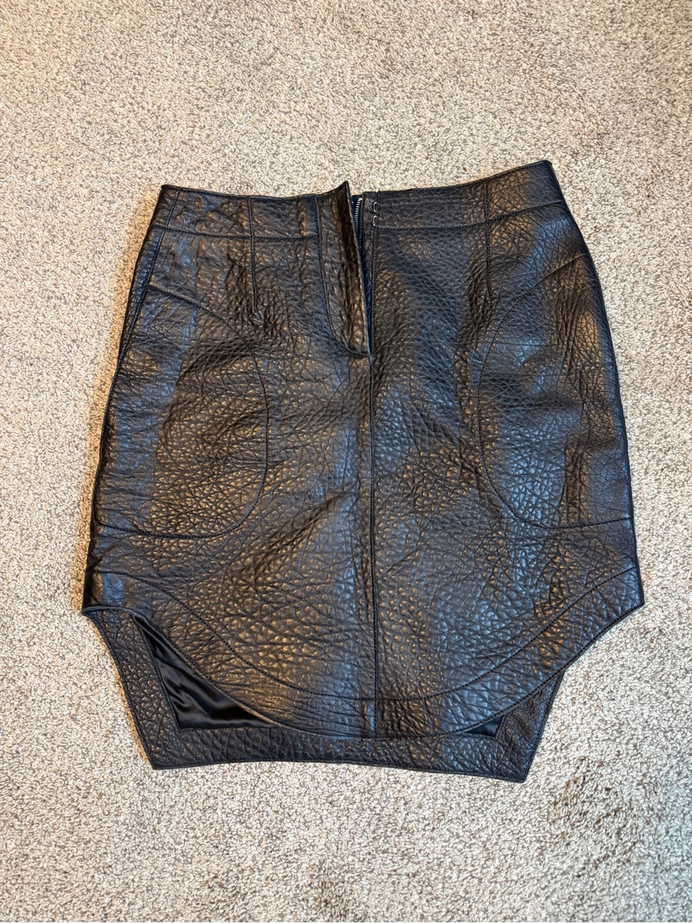 Carven Black Pebbled Leather Skirt